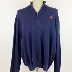 Polo Ralph Lauren Pullover Sweater 1/4 Zip Long Sleeve Navy Blue Men's Size XL